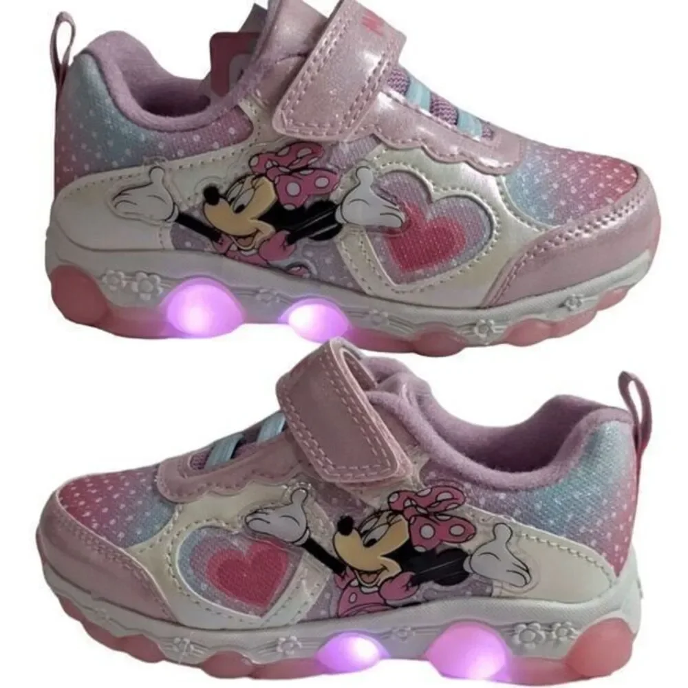 Minnie shoes for girls sneakers with LED light without laces Pink Size 10 (18cms